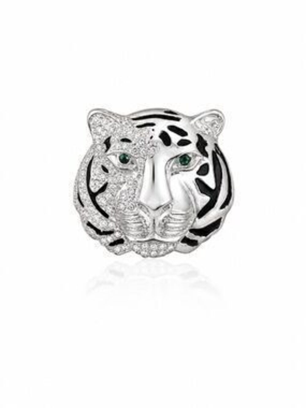 Silver and Black Tiger Brooch with Crystals